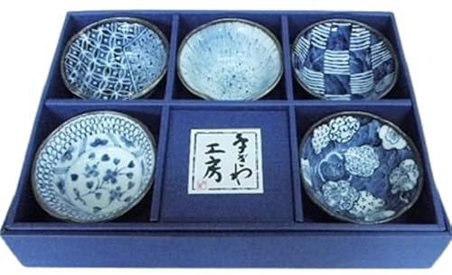 Set de 5 coupelles japonaises bleus