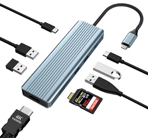 9 in 1 USB C Adapter, USB C Hub, Dual Monitor USB C zu HDMI Adapter mit 4K HDMI, 100W PD, USB 3.0/2.0, SD/TF-Kartenleser für MacBook Pro/Air, Dell,Surface Pro, HP, Lenovo