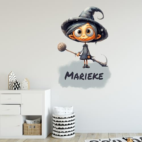 GRAZDesign Wandtattoo Hexe mit Namen personalisiert, Wandaufkleber Kinderzimmer - 75x50cm
