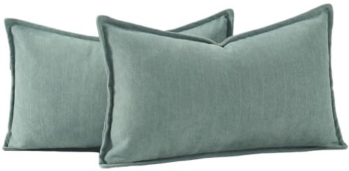 Madizz 2er Set Schlicht Chenille Kissenbezügen Weiche dekorative Kissenbezüge für Sofa Schlafzimmer Kissenhülle Blaugrau 40x60 cm Rechteckig