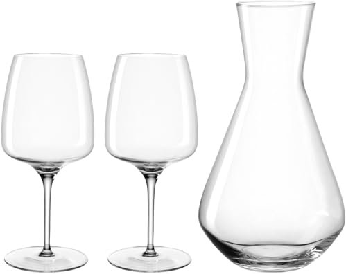 LEONARDO HOME Cesti Weinset, 3er Set, spülmaschinenfestes Wein-Set, stoßfest, hochwertige & elegante Weingläser mit niedrigem Stil, alltagstaugliche Glas-Karaffe, 061975