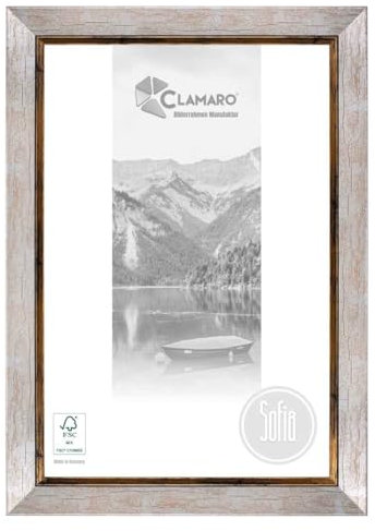 CLAMARO 'SOFIA' Bilderrahmen Antik 40x60 Massivholz | Silber Gold | 50 mm breite Shabby Chic Vintage Barock Leiste | Holzrahmen inkl. Acrylglas, Rückwand, Metall Aufhänger