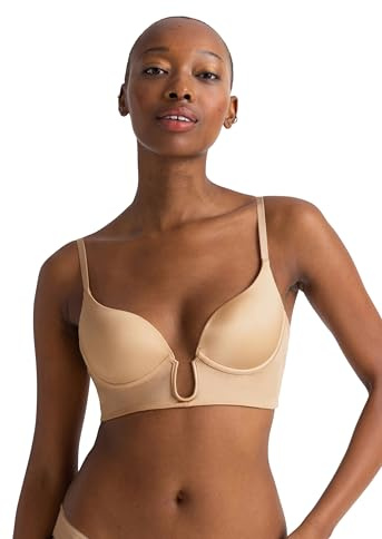 Dorina Deep Plunge Bra, leicht gepolsterter, nahtlos Gemoldeter Damen-BH, Sublime Sculpt, Beige Schwarz