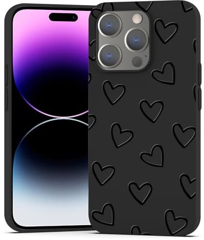 BEIMEITU Black Matte Case for iPhone 14 Pro,Heart Pattern Case Cover Soft Shockproof Protective Slim Bumper Cover Boys Girls Phone Case for iPhone 14 Pro-Heart