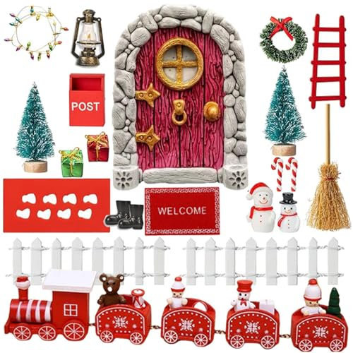 Miniature Christmas Decorations - Fairy Garden Accessories, Dolls House Tree, Ornaments for Home, Wooden Figurine Miniatures, Small Figures