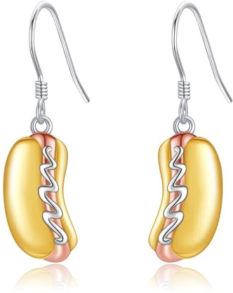 DAYLINLOVE Hot Dog Ohrringe 925 Sterling Silber Cute Funny Food Schmuck Hot Dog Dangle Ohrringe für Frauen Lebensmittel Schmuck Geschenke für Frauen Hotdogs Liebhaber