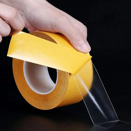 Ultra Thin Clear Double Sided Tape,25mmX50m Strong Double Sided Sticky Tape for Craft, Two Sides Sticky Tape with Transparent Adhesive Heavy Duty Strong Mounting Tape for Wall Decor Cat Training