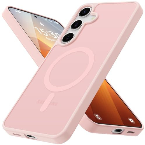 Cover Magnetica per Samsung Galaxy S25 / S24 6,2 Pollici Compatibile con MagSafe, Custodia Traslucida Opaca Bumper Sottile Antiurto Glassata Cellulare Case Anti Impronte, Rosa