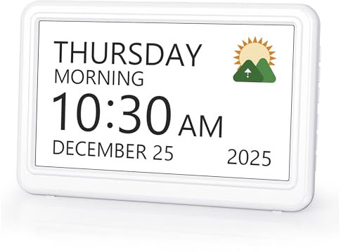 Roxicosly Digitaler Kalender, Elektronischer Tag Datum Wecker, Digital Uhr mit 20 Benutzerdefinierte Erinnerungen, 20 Wecker, 12 Themen, 10 Stufen Dimmer, 7 Zoll, Demenz Uhr für Senioren