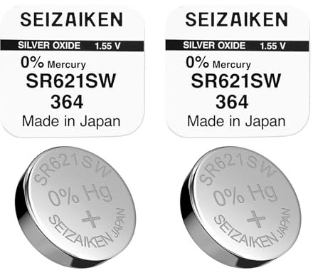 2 pile a bottone originali SEIZAIKEN 364, SR621SW, 1,55 V, batterie per orologio, ossido d'argento, 0% mercurio, 100% Made in Japan