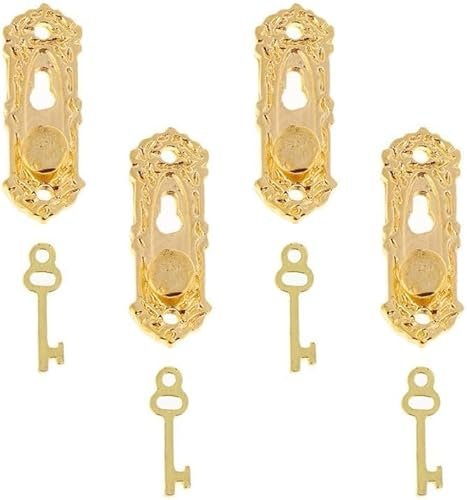 4Set Gold 1/12 Miniature Door Knob Lock and Key Dollhouse Decoration Accessories, Dollhouse Decor, Dollhouse Accessories