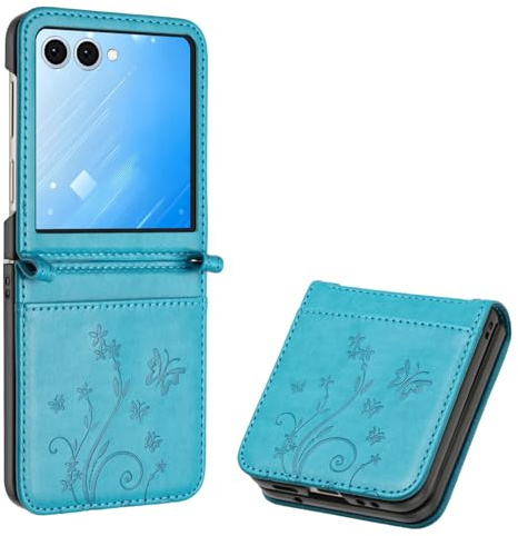 Anshow Lederhülle für Samsung Galaxy Z Flip 7, Flip Wallet Hülle Leder Tasche Schutzhülle, Blau