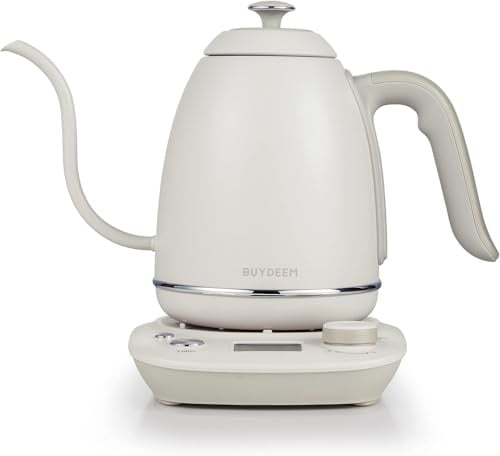 BUYDEEM K821 Elektrischer Schwanenhals-Wasserkocher mit variabler Temperaturregelung, Kaffeekanne für Pour Over und Teezubereitung, Edelstahl 18/8,Warmhaltefunktion & integrierter Brüh-Timer, 0,8 L