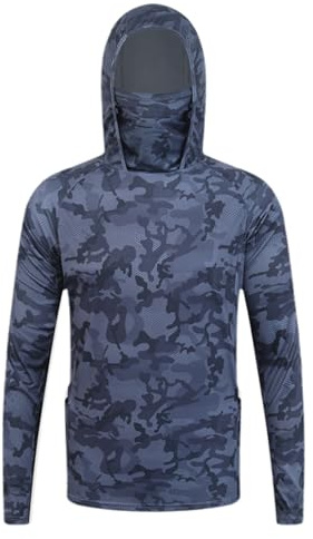 Bastwahl T-Shirt Anti UV Homme - Anti-UV UPF 50+ à Manches Longues Protection Solaire avec Masque Sweats à Capuche Pull Fonctionnelle D'extérieur Stretch Léger Jacket la pêche en Plein air Surf