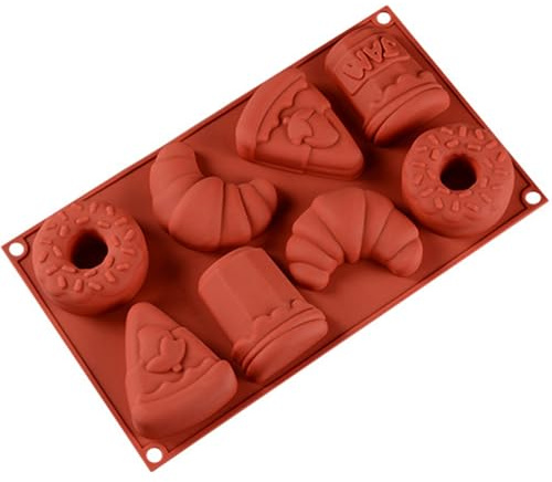 Honicemar 8 Cavities Croissant Donut Chocolate Mould, Baking DIY Tools Different Shape Christmas Theme Mold, Non Stick Silicone Molds for Cake Chocolates Jelly Candy, etc, Random Color