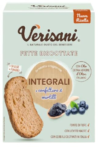 Verisani | Fette Biscottate Integrali e Mirtilli | Doppia Cottura Artigianale | Con Olio Extravergine d’Oliva | Senza Palma e Conservanti | Confezione 300 g