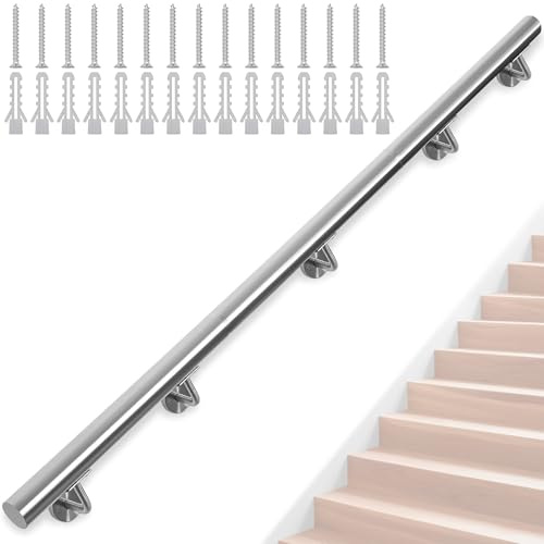 FREEAMG Edelstahl-Handlauf, 300CM Treppengeländer mit 42 mm Durchmesser | Wandmontierter Handlauf mit Wandhalterungen und Befestigungselementen, Geländer für Innen/Außenbereich
