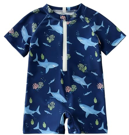 FEOYA Bébé Combinaison avec Zip Plongée Garçon Maillots Anti UV Eté Bébé Maillot De Bain Piscine Imprimé Flottant Intégré Protection Contre Le Soleil Le Requin 1 2 Ans