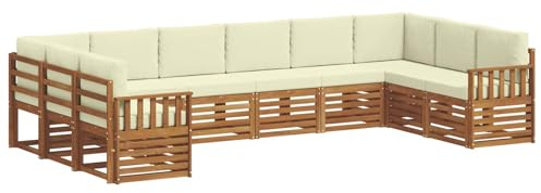 vidaXL Sofagarnituren 10 pcs Natur und Creme Massivholz Akazie, Moderner Garten-Sofa-Sectional, Robustes Lounge-Set, perfekte Möbel für Deine Terrassen-Entspannung