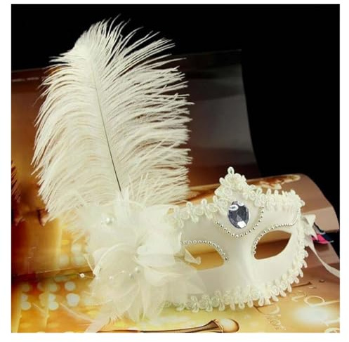 LNNXSZ Maskenball Maske Prinzessin Ball Handmaske Seite Blumenmaske mit Haltestab Mardi Gras Party Maskerade Federmaske for Frauen(Rose red-20x10CM)