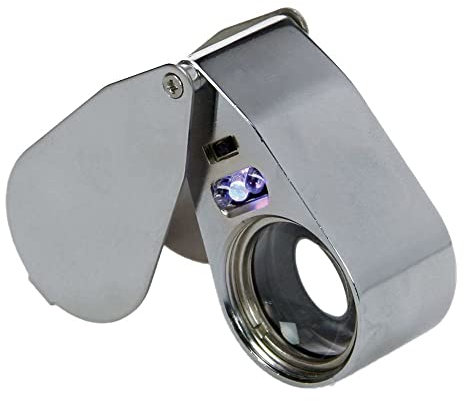 SAFE 4640 Präzisionslupe – Juwelierlupe mit 40-facher Vergrößerung, LED-Weißlicht & UV-Licht (366 nm) – Klappbar, Edelstahl-Gehäuse, inkl. Batterie & Etui