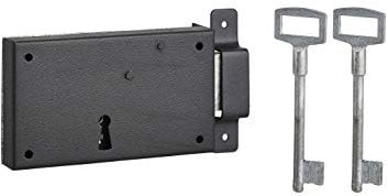 THIRARD - Serrure horizontale en applique à clé pour porte de cave, pêne seul, droite, axe 80mm, 140x80mm, noir, 2 clés
