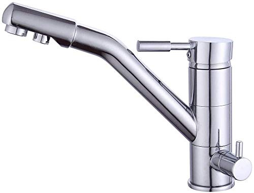 YUNRUX Mitigeur de cuisine 3 en 1 avec 3 voies rotatif Robinet mitigeur osmose pour évier de cuisine Argenté