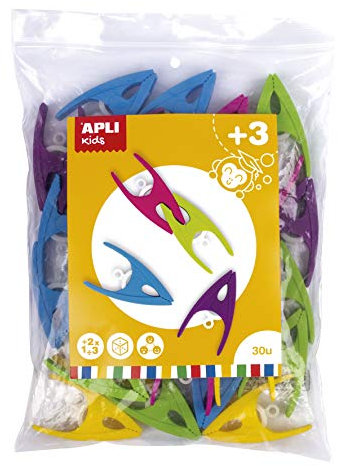 Apli kids 17491 - Sachet de 30 pinces en plastique de couleurs assorties