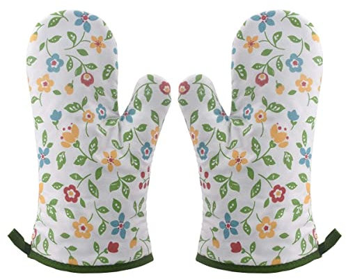 Voarge 1 Paar Hitzebeständig Ofenhandschuhe, Topflappen Handschuh, Anti-Rutsch Ofenhandschuhe Küche Topfhandschuhe für Kochen, Backen, Barbecue(Laub)