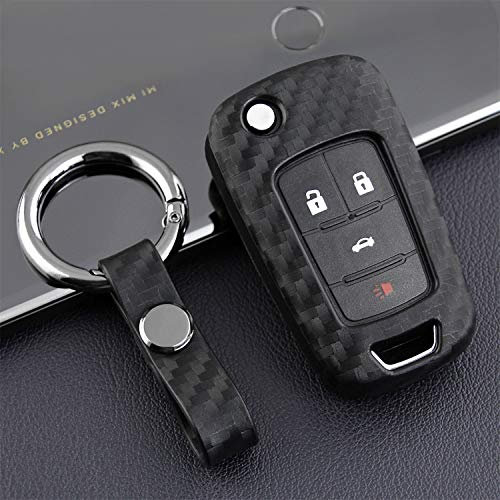 M.JVisun Doux Silicone Caoutchouc Clef Coque Porte-clés pour Chevrolet Aveo Camaro Cruze Epica Equinox Impala Lova RV Malibu Sail3 Sonic SS Spark Trax Volt pour GMC Terrain Clé - Noir - Rond Porte-clé