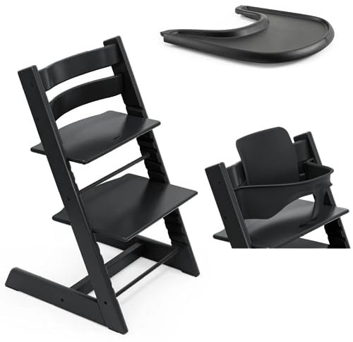 Chaise Tripp Trapp Noir avec Baby Set et tablette