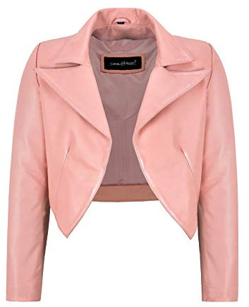 Carrie CH Hoxton Giacca Corta da Donna Rosa Cropped in Vera Pelle Coprispalle Aderente Bolero Blazer Aperto 5650 (44 EU)
