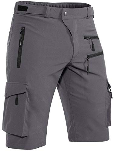 Hiauspor Shorts Herren, Sommer Leichte Schnelltrocknend mit 5 Taschen Cargo Bermuda Wanderhose Sport Chino Trekking Outdoor MTB Hose Männer Kurz Atmungsaktiv Stretch (Grau, M)