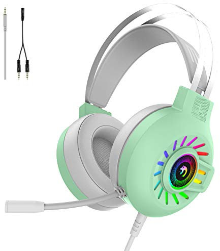 Gaming Headset, 3.5mm Stereo Wired Over-Head Gaming Headphone with RGB Rainbow Backlit, Professional Headphone Stereo Surround Sound and Noise Canceling Microphone, for PS4/ Xbox one/Mac/PC(Green)