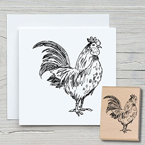 NEWSTAMPS Stempel Hahn Motivstempel groß aus Holz & Gummi zum Karten basteln, Holzstempel, Tiere, Tierstempel, Vogel, Scrapbook, Textilstempel, Deko, Kinder