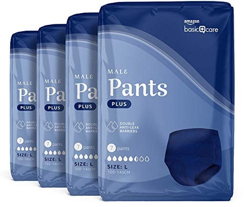 Amazon Basic Care Men’s Pants Plus Large – 4 Packungen à 7 Stück (28 Pants), Blau