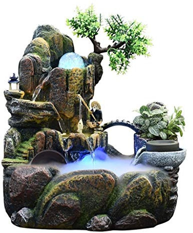 Relaxation Desktop Fountains Indoor Tabletop Fountain Cascading Simulated Rock Waterfalls And Fishing For The Elderly With Atomizing Humidifier Rotating Beads Interior Water Feature ( Size : LARGE )