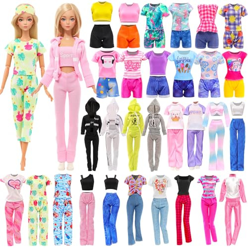 Miunana 17 Kleidung Zubehör Zufällige für 11,5 Zoll 28 - 30 cm Puppen | Sportset + 2 Sportkleidung + 5 Kleidung + 7 Stück Hose + 2 Pijama
