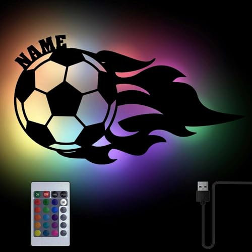 Namofactur RGB Farbwechsel Fußball mit Namen personalisiert, Geschenke für Bundesliga EM Fanartikel Jungen Jungs Vereine Trainer Spieler zum Geburtstag