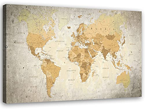 Feeby Non-Woven Duk Tryck Xxl Kontinenter Politisk karta över världen Geografi 120x80 cm Vägg Väggmålning Konst Bilder Sovrum Deco Vardagsrum Oceaner Konturkarta Abstraktion Beige