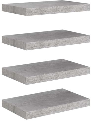vidaXL 4X Schweberegal Wandregal Schwebend Bücherregal Wandboard Hängeregal Dekoregal Freischwebend Regal Betongrau 40x23x3,8cm MDF