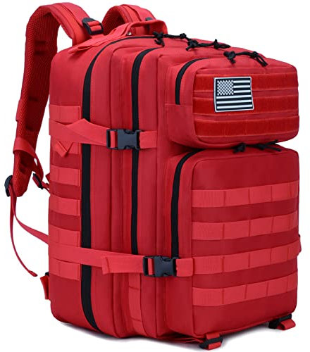 Long Keeper Taktischer Militär Rucksack Groß 45L Trekkingrucksack Wanderrucksack Herren Damen Molle Survival Rucksack Wasserdicht Backpack für Outdoor Reisen Camping Trekking (Rot)