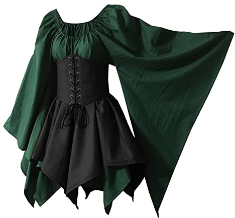 Bichingda Womens Traditional Irish Dress Renaissance Medieval Costume Flare Sleeve Corset Halloween Victorian Short Dress