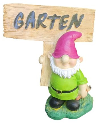 Aspinaworld Gartenfigur, Gartenzwerg mit Schild, 42 cm, Figur für den Garten, wetterfeste Deko
