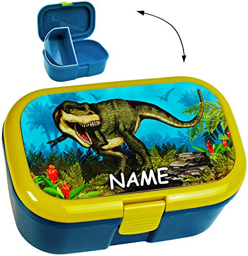 alles-meine.de GmbH Lunchbox/Brotdose - Dinosaurier - Dino T-Rex - incl. Name - mit extra Einsatz/herausnehmbaren Fach - Brotbüchse Küche Essen - für Mädchen & Jungen - T..