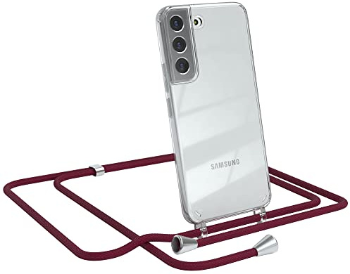 EAZY CASE Handykette kompatibel mit Samsung Galaxy S22 5G Handyhülle mit Umhängeband, Handykordel mit Schutzhülle, Silikonhülle, Hülle, Stylische Kette für Smartphone, Burgunder Rot