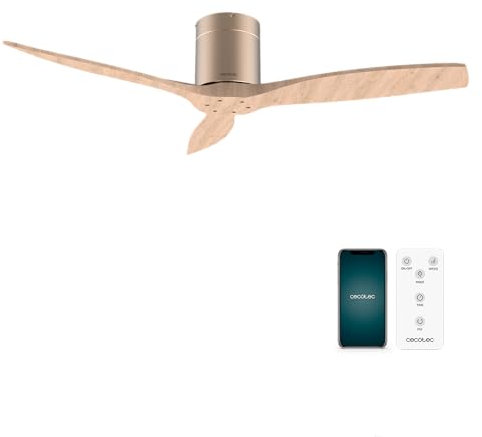 Cecotec - Deckenventilatoren EnergySilence Aero 5500 Aqua GoldWhiteWood Connected, Motor DC 40 W, Wi-Fi-Steuerung, Innen- und Außengebrauch, 3 Rücken, 6 Verkauf, Goldweißholz