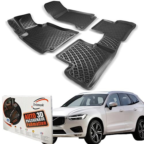 Trimak Passgenau 3D Fussmatten Auto Kompatibel mit Volvo XC60 2 Gen ab 2017 Auto Zubehör 1. und 2. Reihe Gummimatten Autos TPE Allwetter Geruchlos rutschfest Vorne und Hinten Schwartz