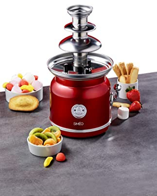Siméo - Fontaine à Chocolat FCH450 90W - Facile à Utiliser et à Nettoyer - Pièces Amovibles Compatibles Lave-Vaisselle - Design Vintage - Rouge, 18x16x32,5 cm