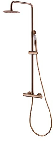 IMEX - Columna de ducha termostatica, Barra de baño con grifo termostático fabricado en acero inoxidable y latón, Griferia Baño Oro Rosa Cepillado- BTM039/ORC